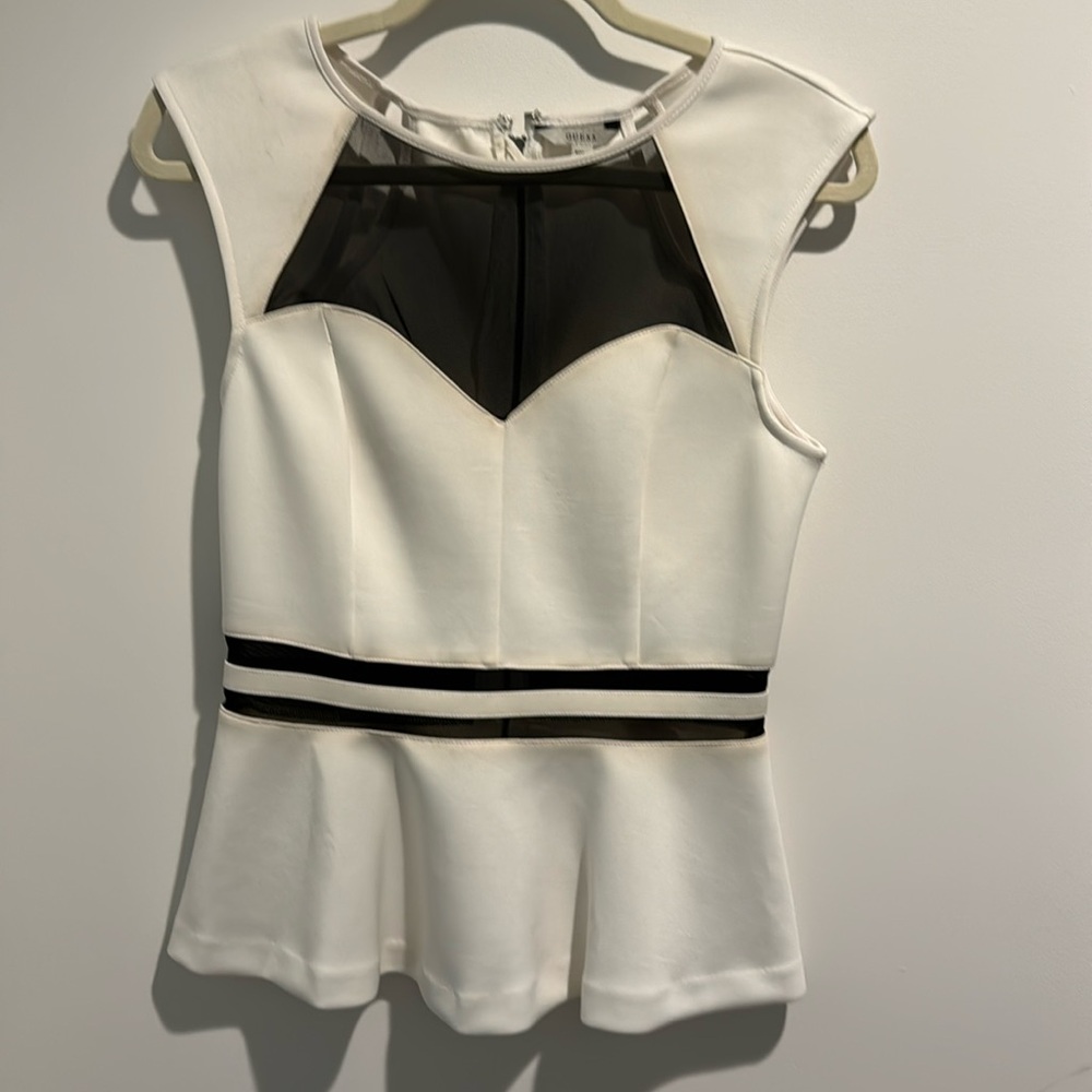 Guess Peplum Sleeveless Blouse White Sz M